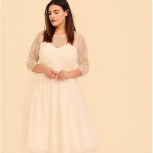 Ivory Pearl Lace Tea Length Dress